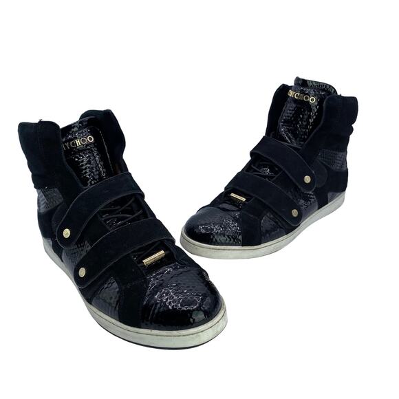 Jimmy Choo 8.5 Black Suede Alligator High Top Sneakers - Picture 1 of 12